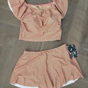 kortni jeane vibrant wave orange swimSuit skirt and long top